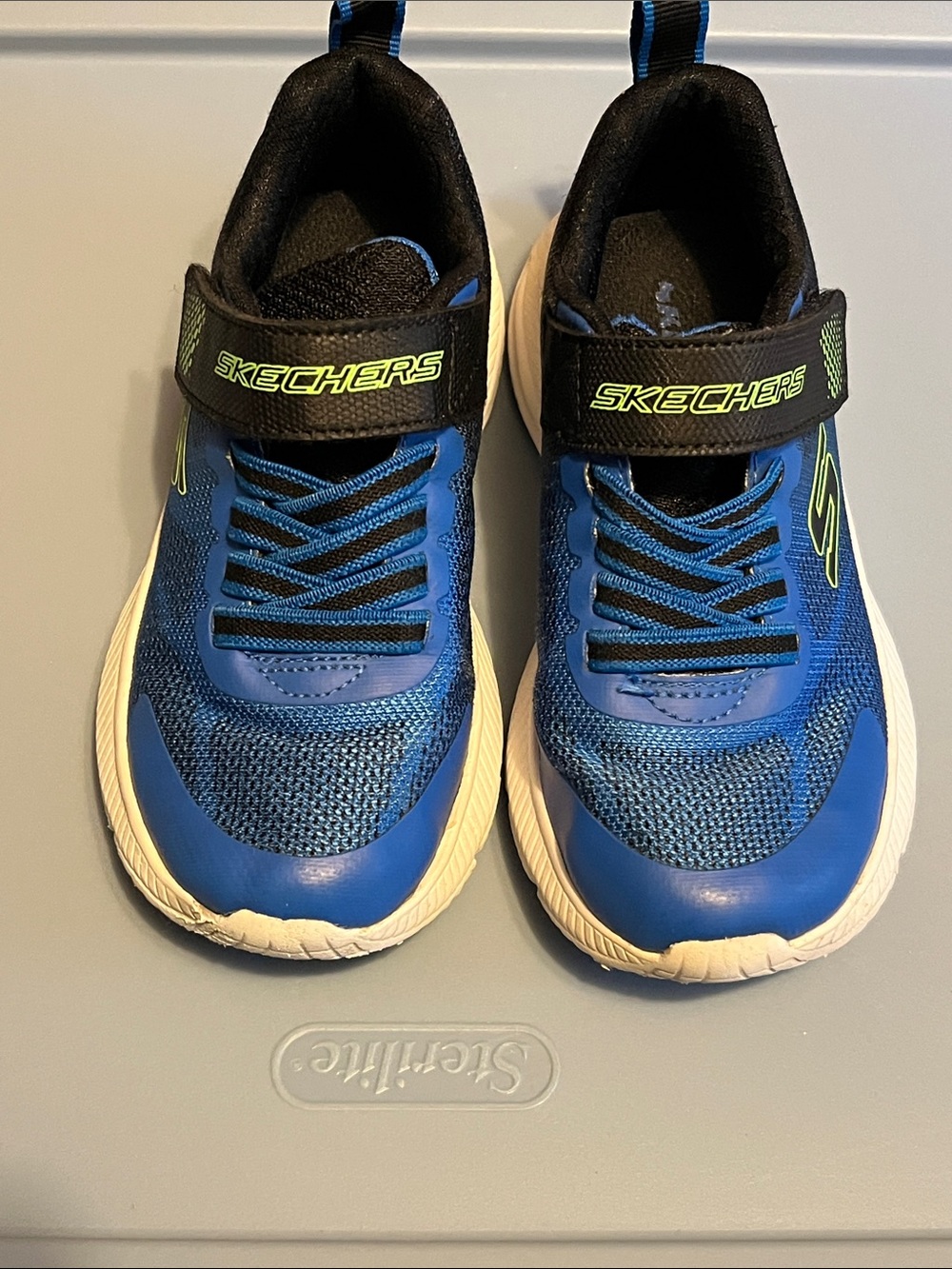 Skechers Boys Blue Athletic Sneakers with Neon Green Accents